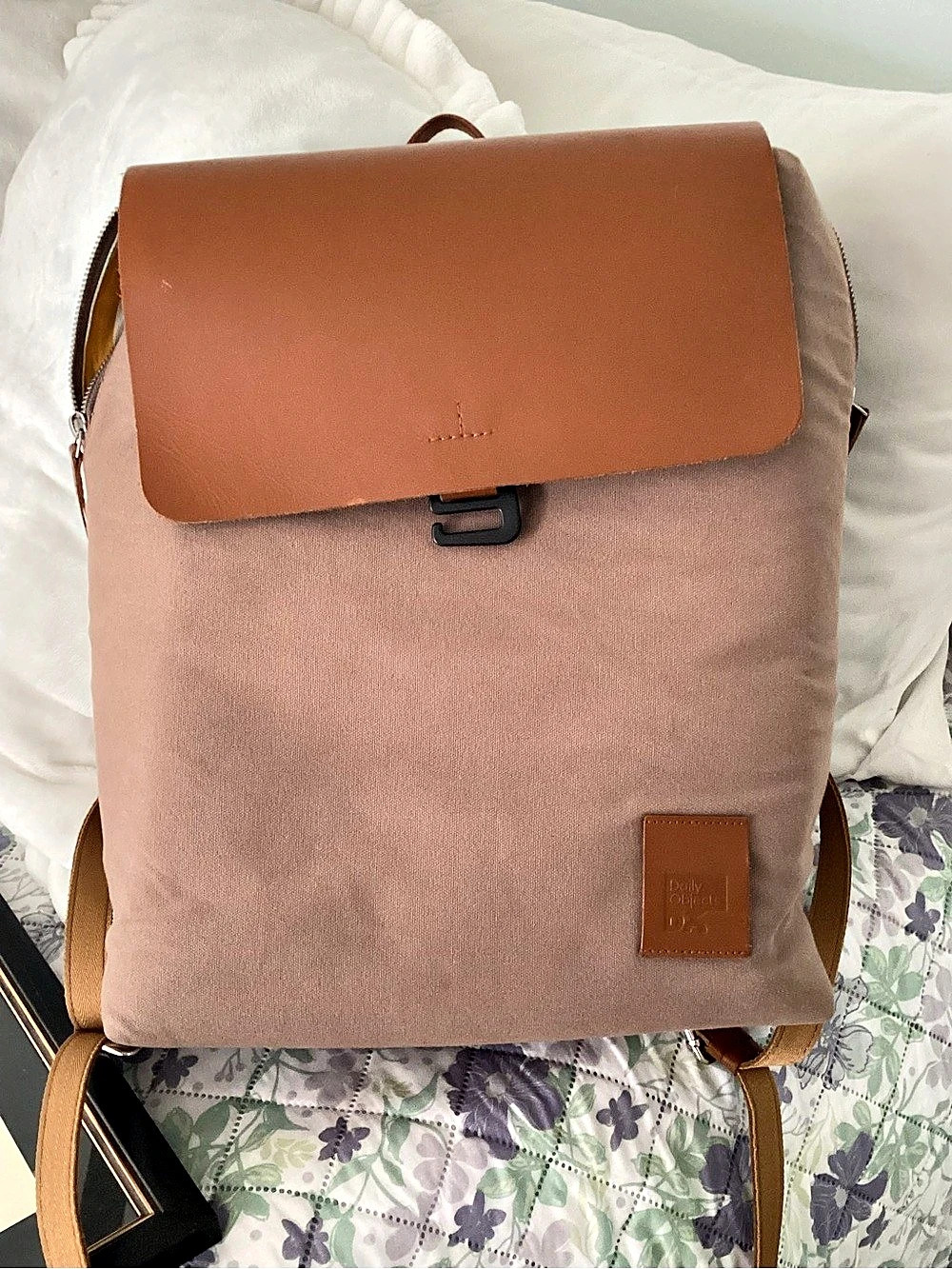 Daily Objects Striped Canvas Backpack in Brown & yellow